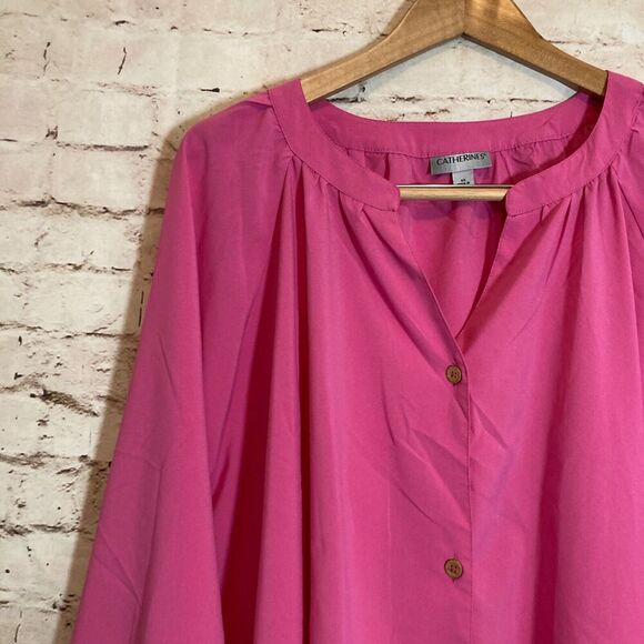 Catherines Top Womens 4X Hot Pink Tunic Long Sleeve Button Front Plus Size - Picture 10 of 14